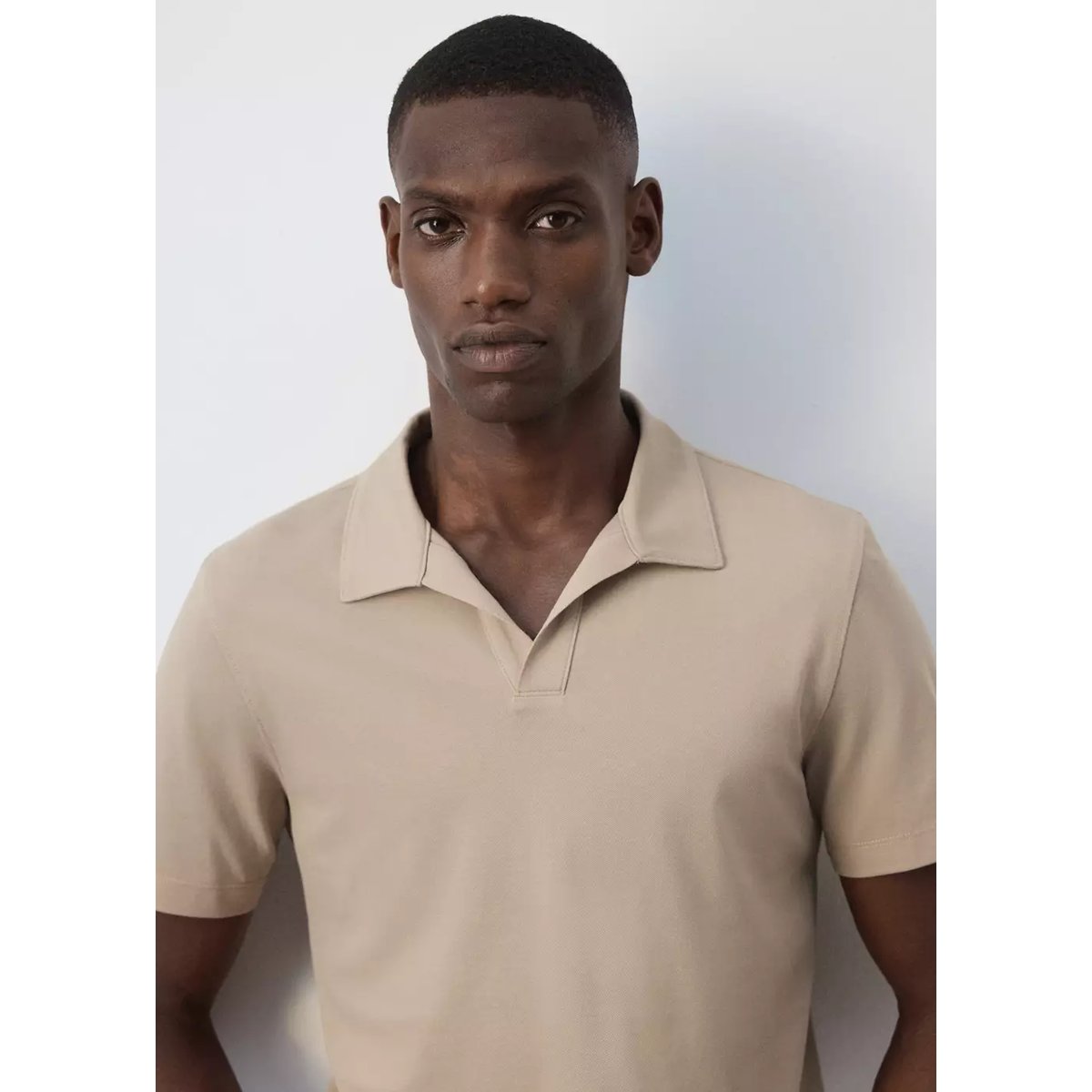 Polo en mélange de coton coupe ajustée sable, MANGO MAN