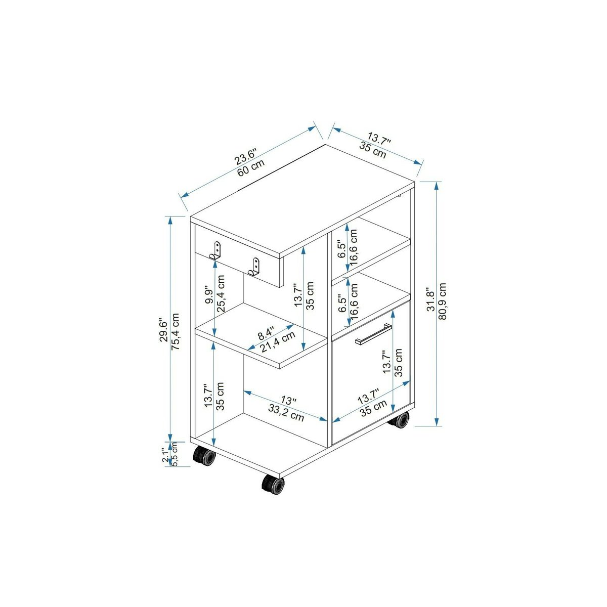 Meuble de rangement sur roulettes MARFA blanc, PIER IMPORT