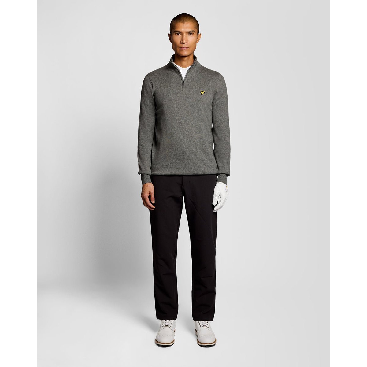Pull camionneur performance zippé gris moyen chiné, LYLE & SCOTT