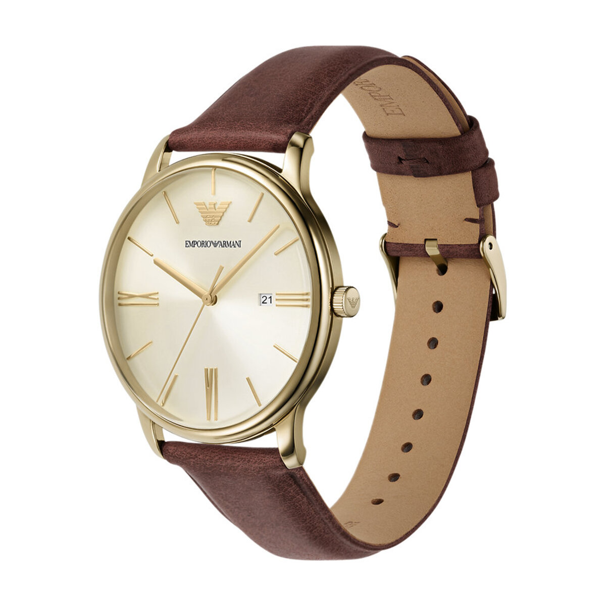 Montre Analogique  EMPORIO ARMANI doré champagne marron, EMPORIO ARMANI