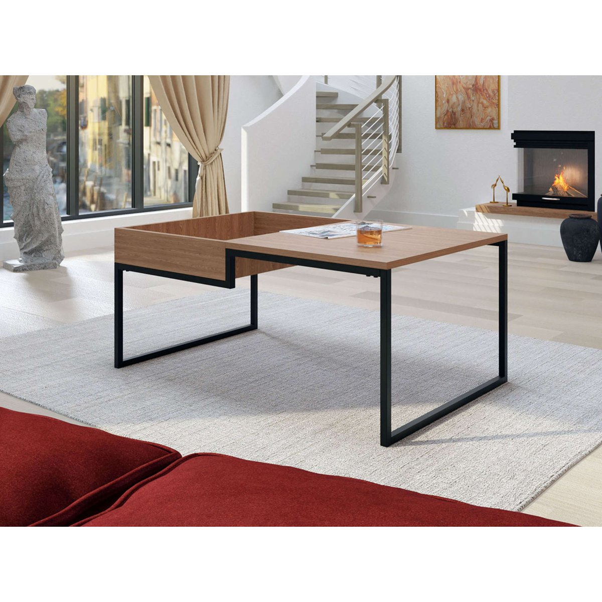 Table basse effet bois et métal style industriel, TIM bois, BEST MOBILIER