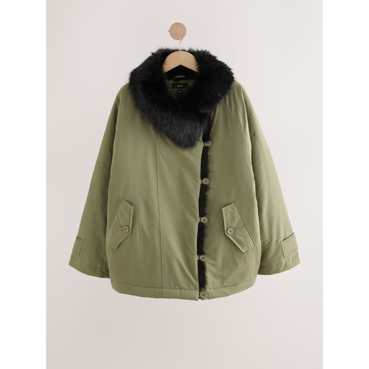 Parka avec liseré en imitation fourrure vert kaki, NEXT
