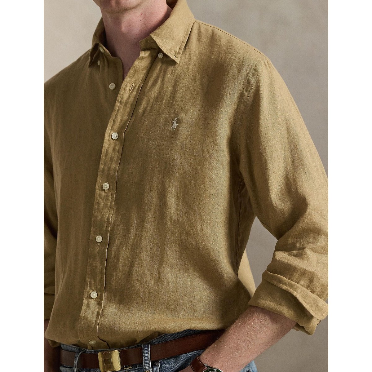 Chemise en lin Custom Fit café, POLO RALPH LAUREN