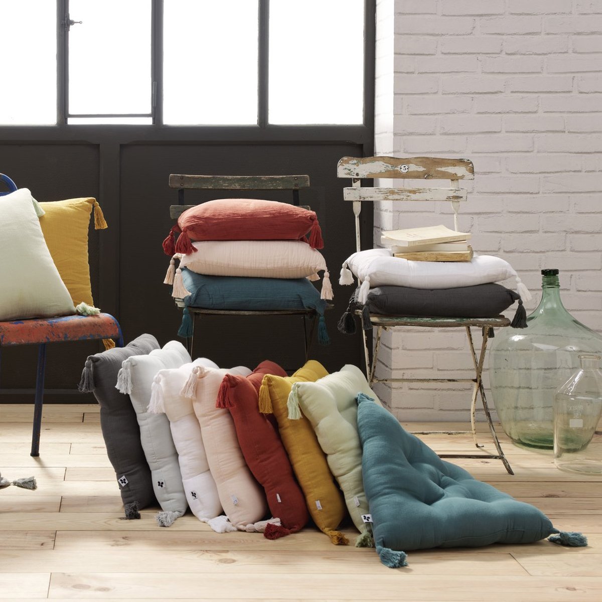 Coussin de chaise Assise matelassée gaze de coton gaia safran, EDEN