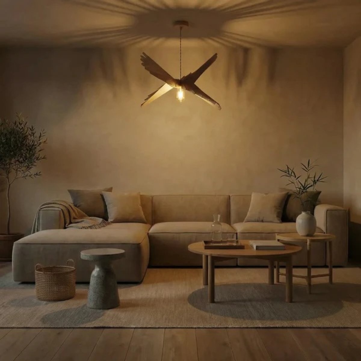 Suspension en bois de peuplier teinté chêne ALBATROS bois foncé, ATELIER LOUPIOTE