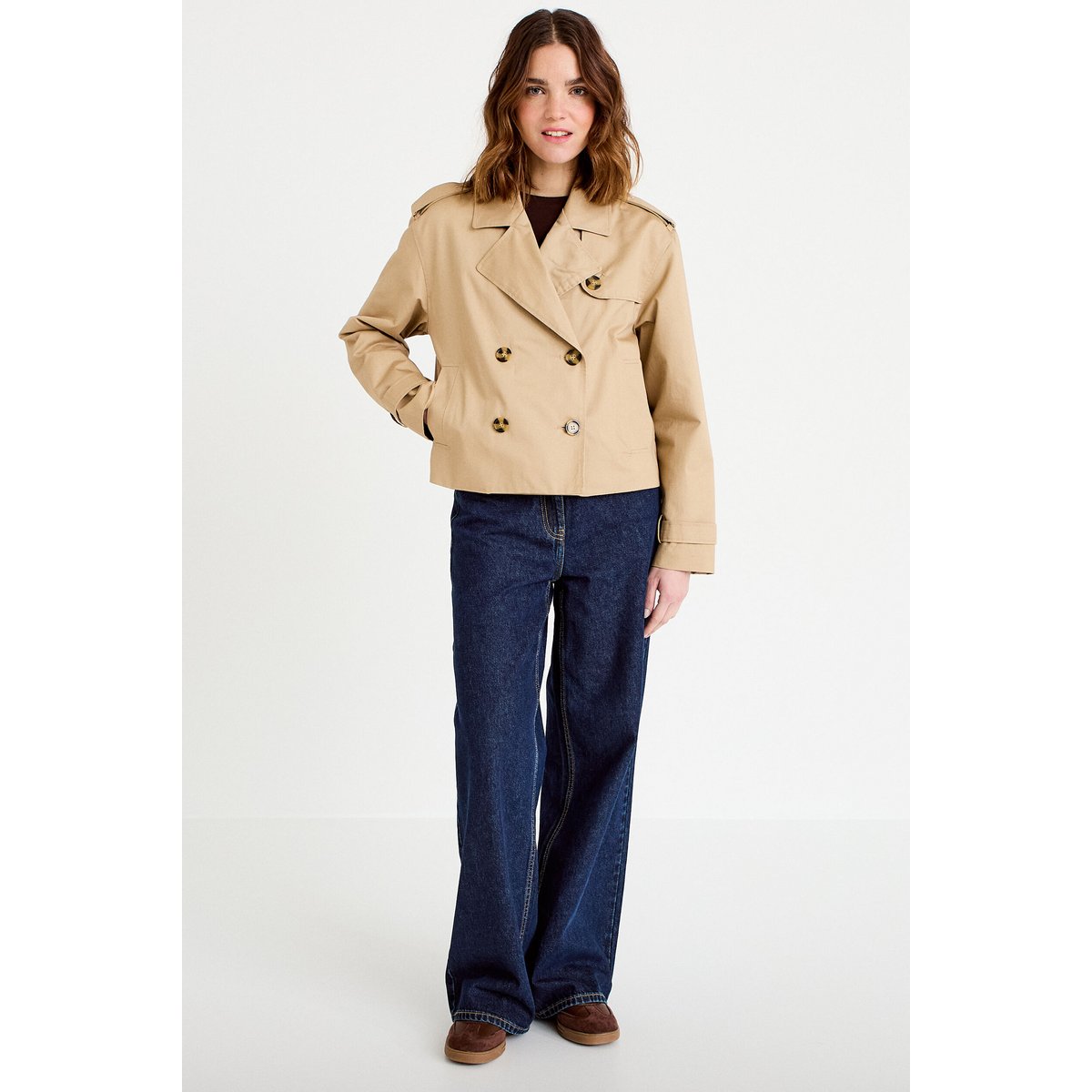 Trench droit court col tailleur sable, CACHE CACHE