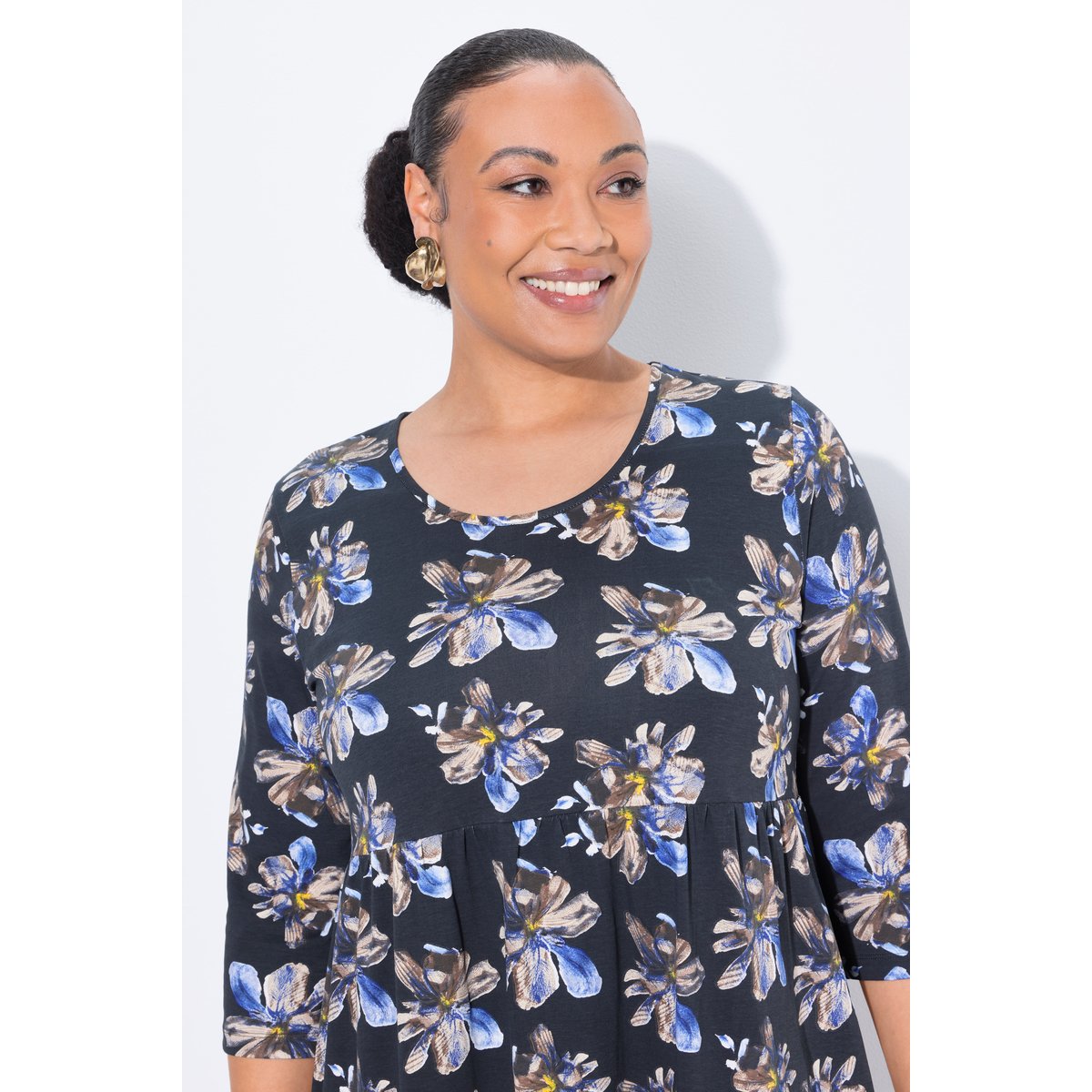 Robe maxi en jersey, motif à fleurs, poches noir, ULLA POPKEN