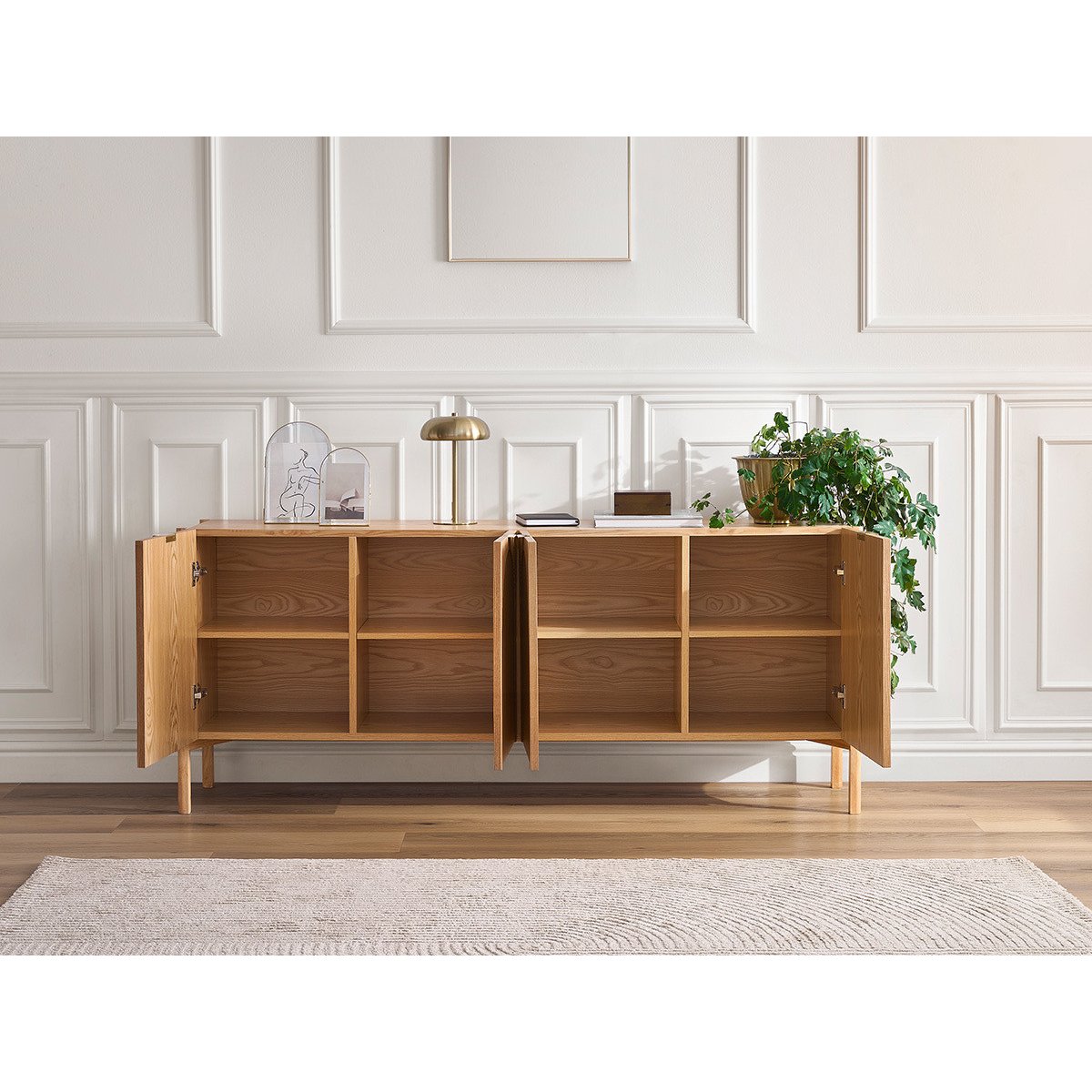 Buffet bas en placage 4 portes 178 cm, LOLA marron clair, BOBOCHIC