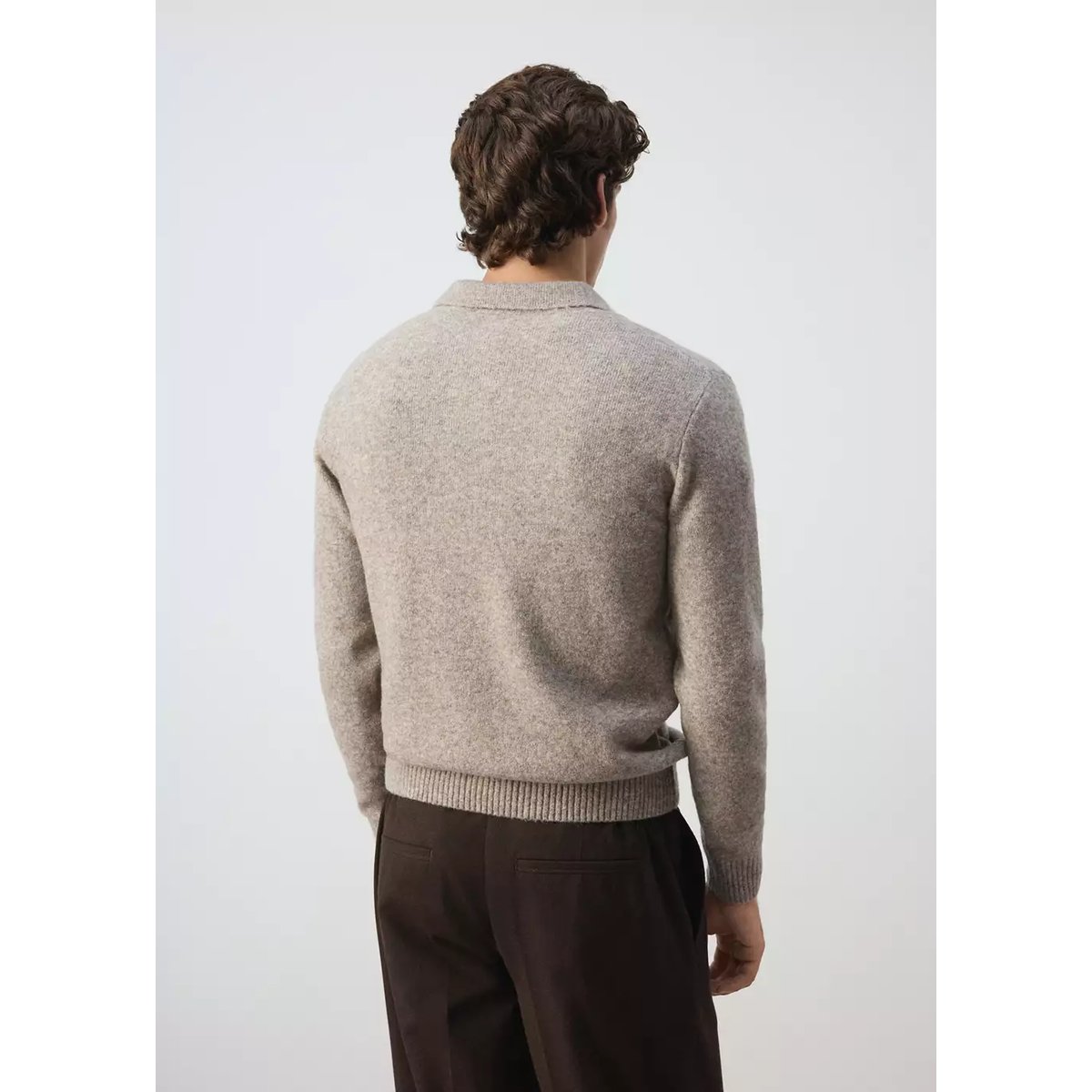 Polo en jersey mélange laine et alpaga beige, MANGO MAN