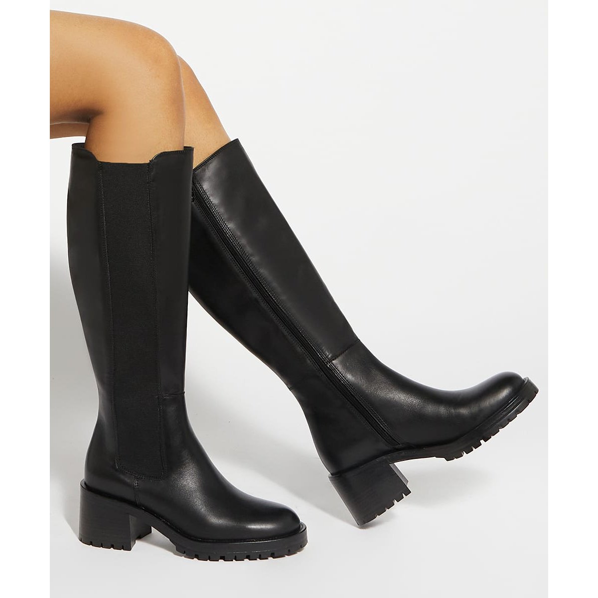 Bottes au genou à semelle épaisse - TESSIA black-leather, DUNE LONDON