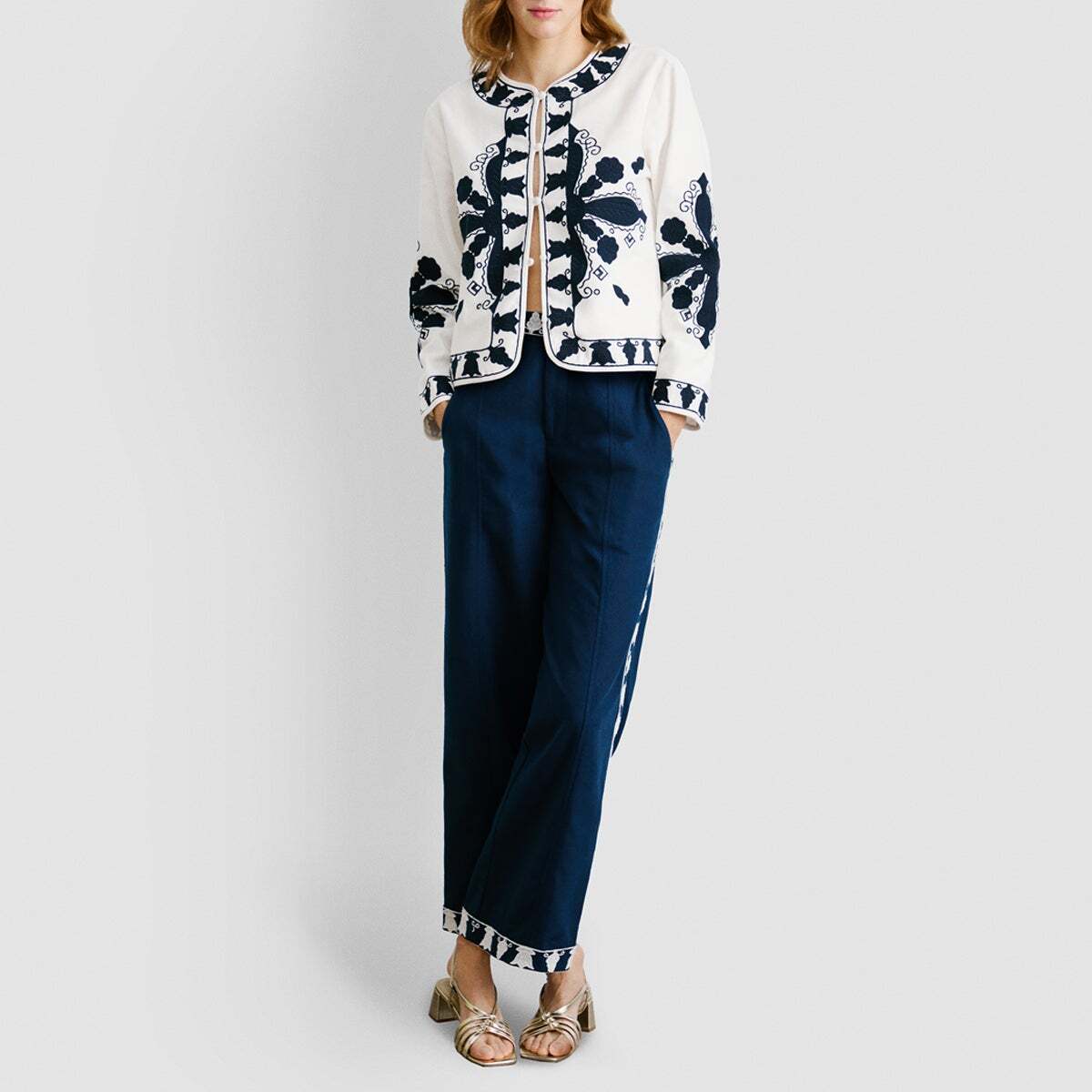 Pantalon Droit Avec Détails Brodés bleu océan, PEPE JEANS