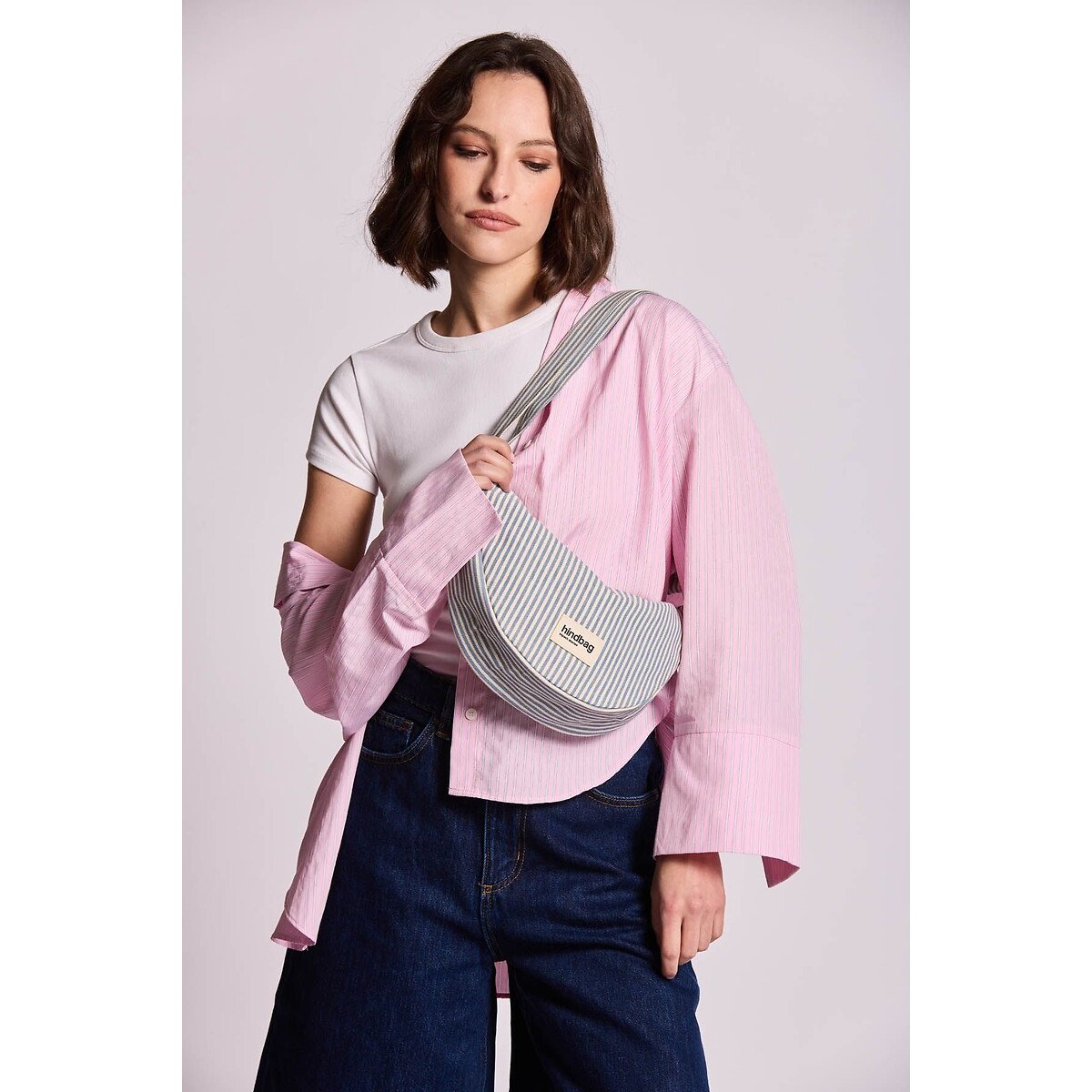 Andrea Striped Half-Moon Bum Bag blue stripes, HINDBAG