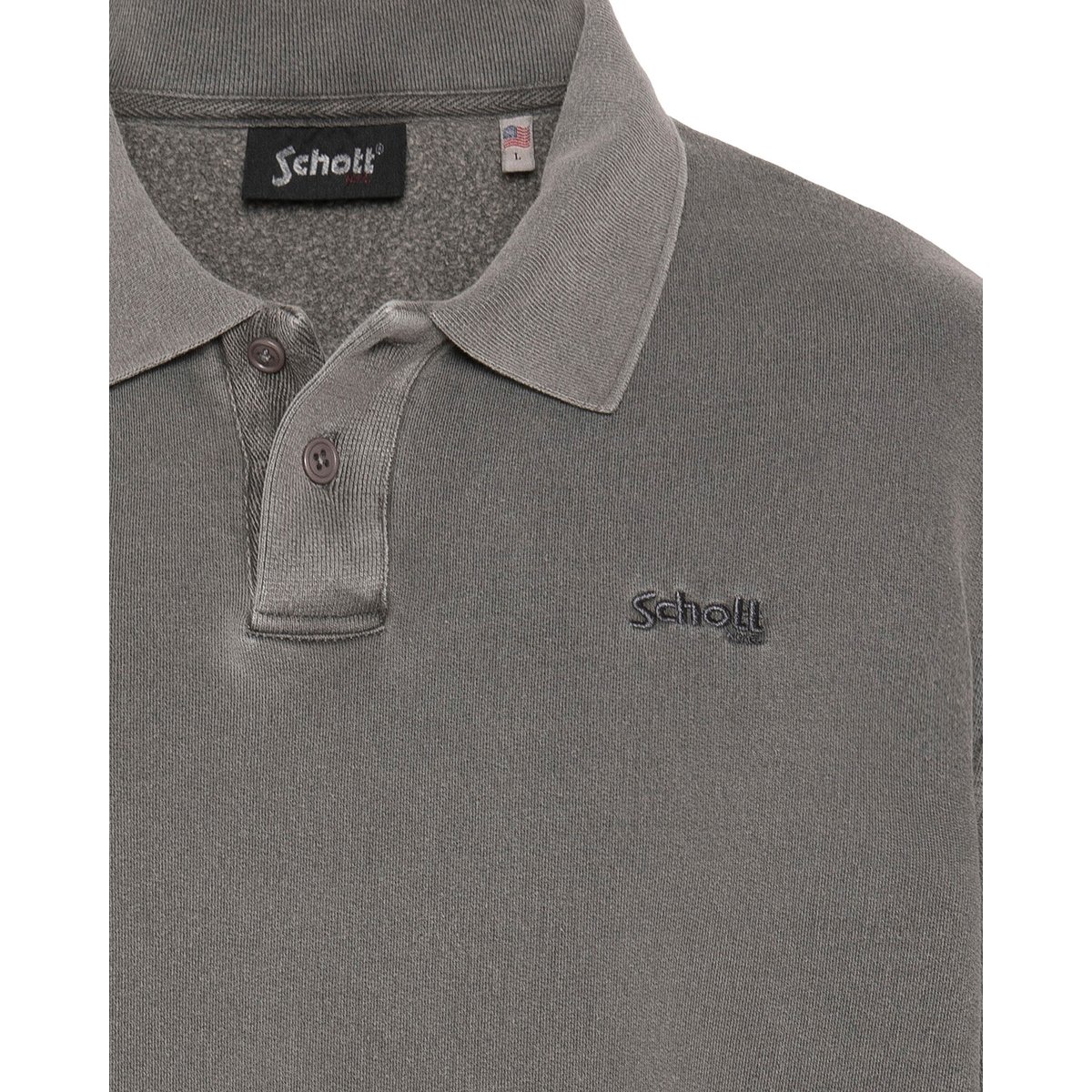 Sweatshirt col polo bleu, effet délavé charbon, SCHOTT