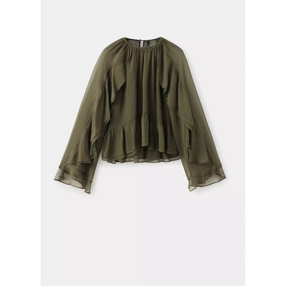 Blouse semi-transparente volants vert, MANGO