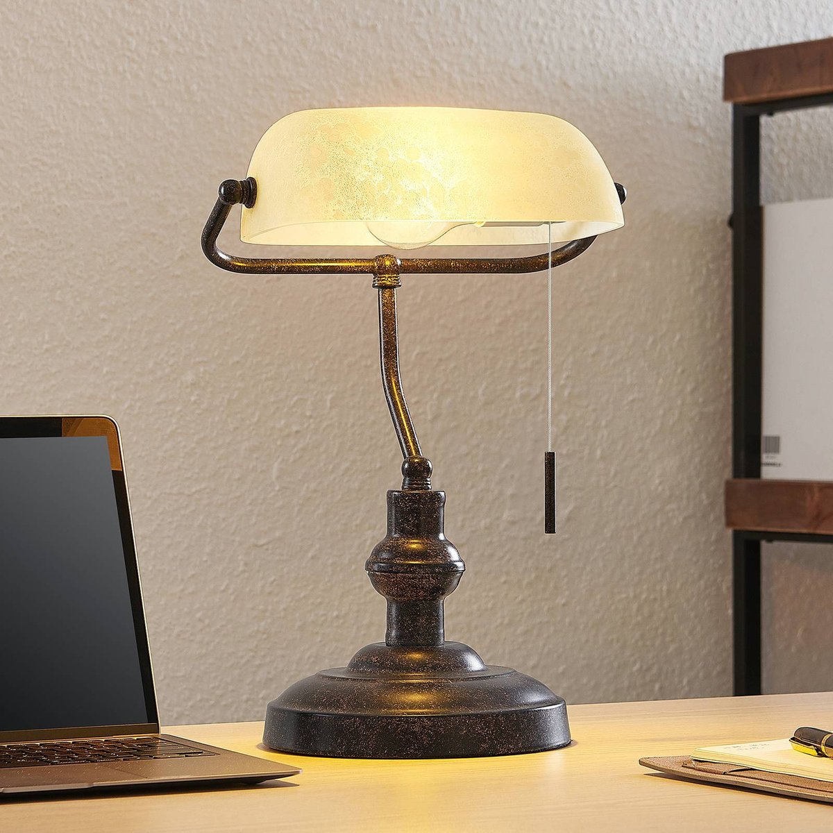 Lampe à poser en métal antique, Profina brun rouille, ambre, LINDBY