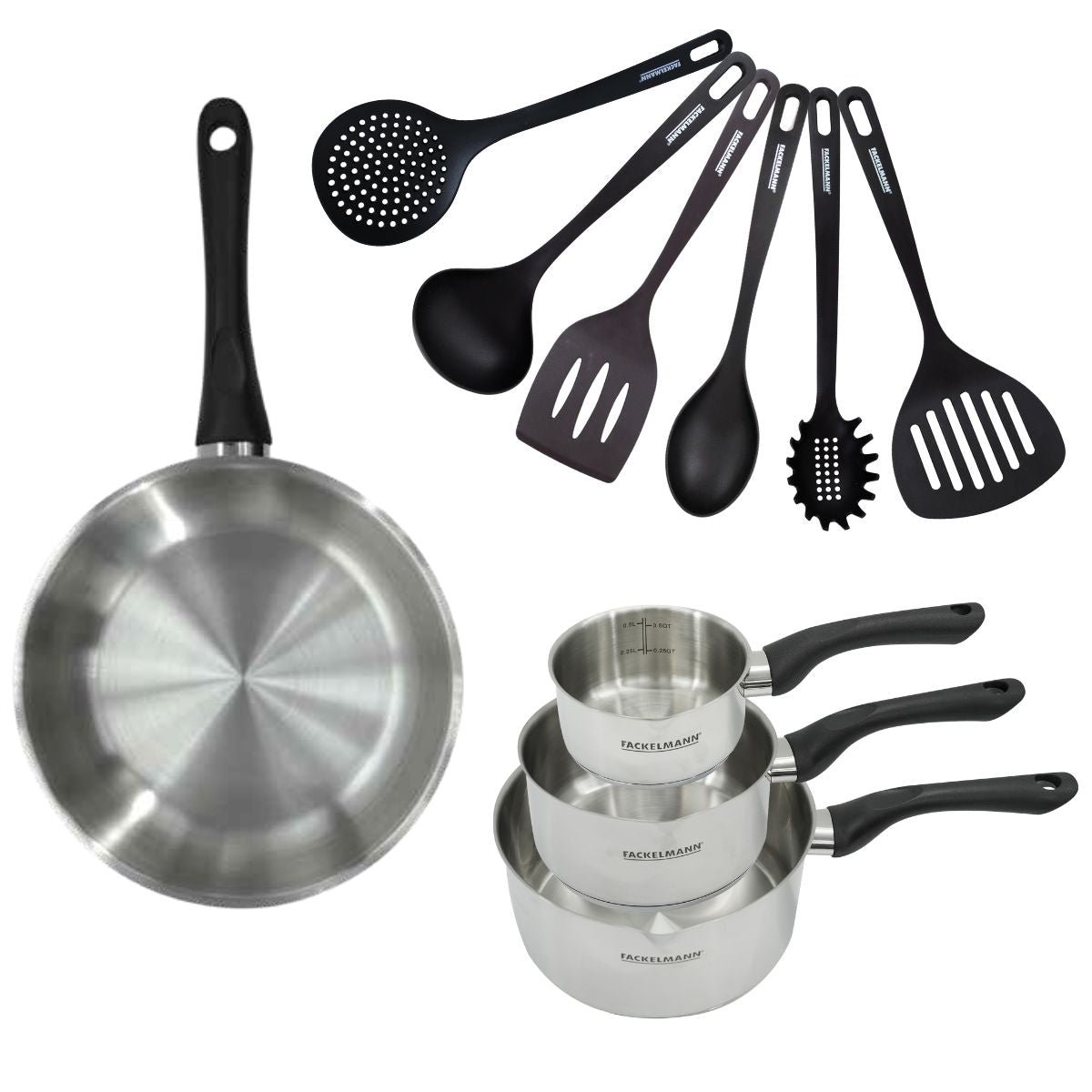Batterie 1 poêle 28cm + 3 casseroles 12/16/20cm GENEVA inox|noir, FACKELMANN