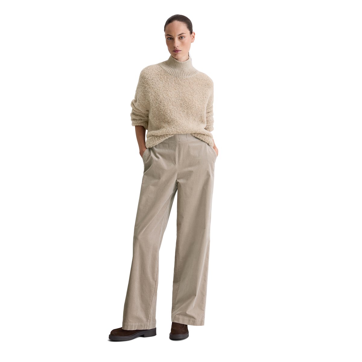 Pull bouclette regular en mélange de laine vierge et de laine d'alpaga gris clair, MARC O'POLO