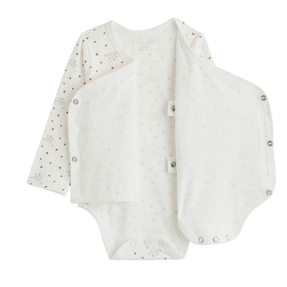 Lot de 2 bodies bébé manches longues ouverture croisée Doucette rose, PETIT BEGUIN