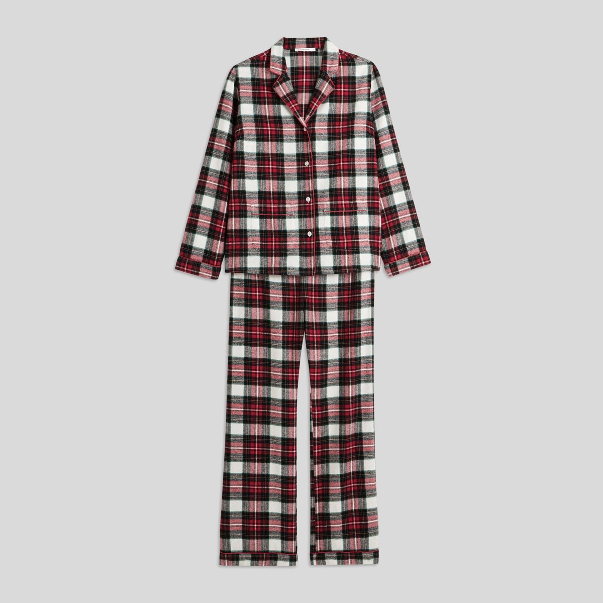 Pyjama col tailleur à carreaux en flanelle 100% coton BIO reveillon, MONOPRIX
