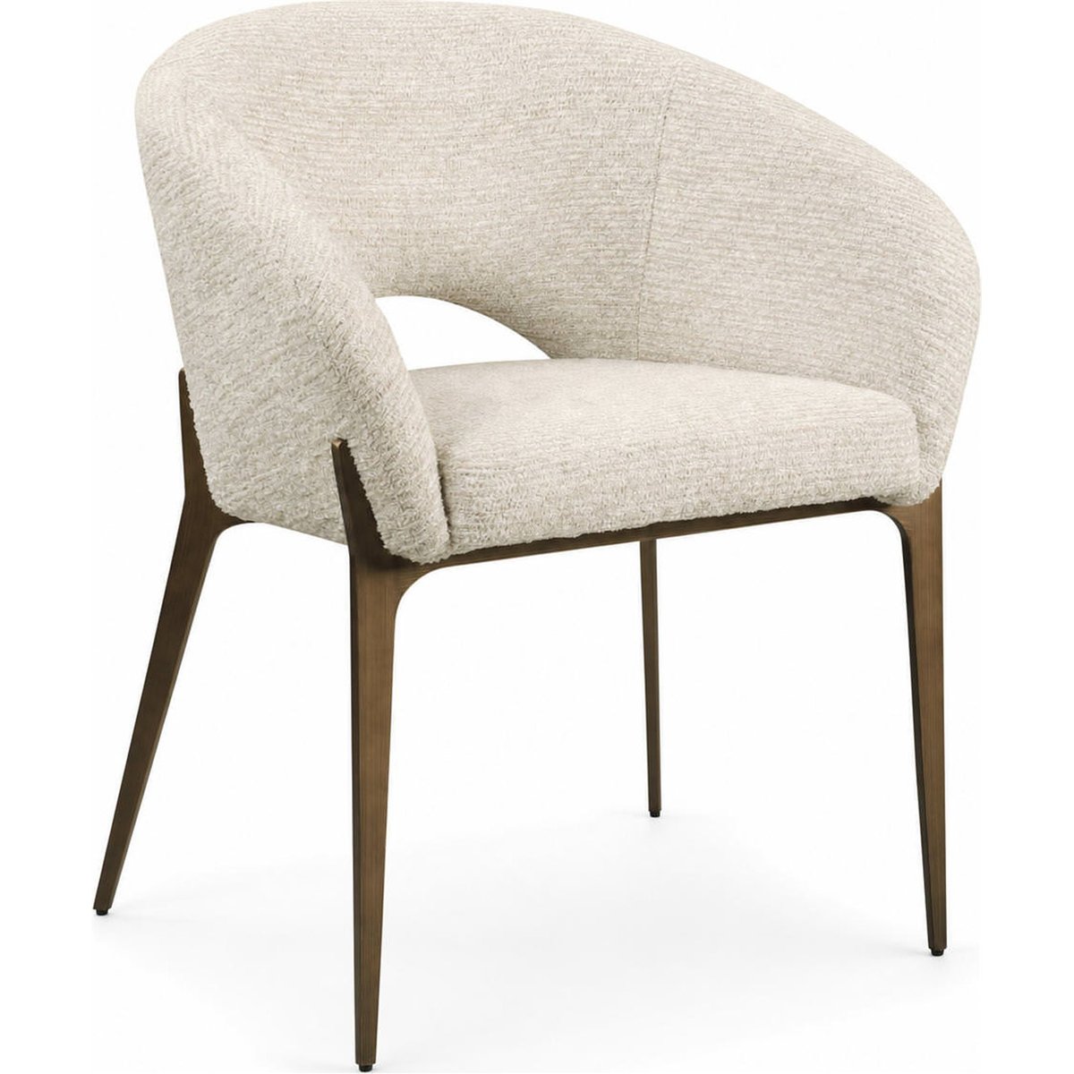 Chaise de salle à manger enveloppante beige naturel linéaire et piètement bronze, RECOLLECTION