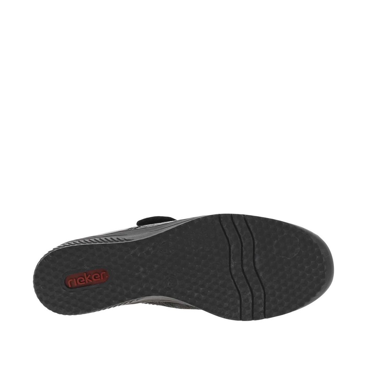 Sneakers noires vernies à talon compensé bas et à bande auto-agrippante noires vernies, RIEKER