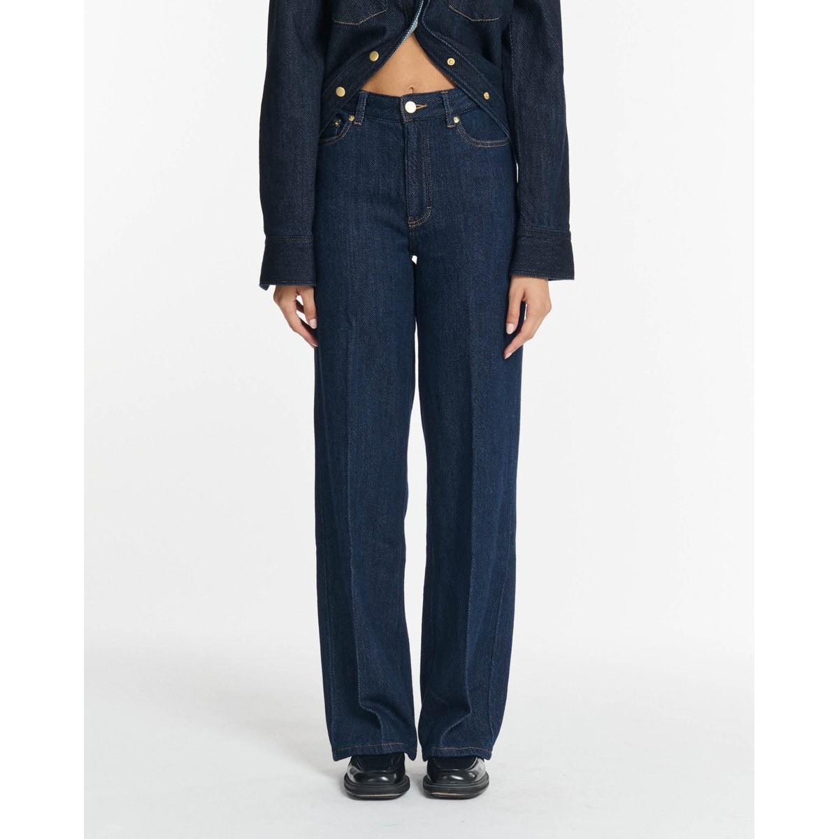 Jeans droit large taille moyenne dark blue, LABDIP