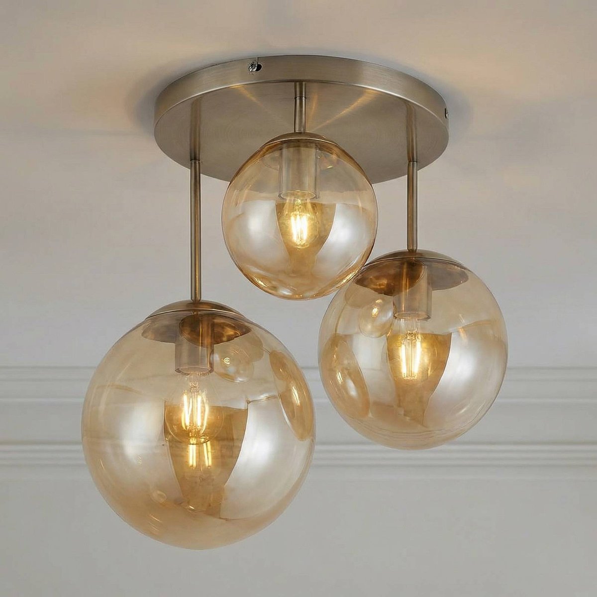Plafonnier en verre moderne, Teeja ambre, laiton ancien, LINDBY