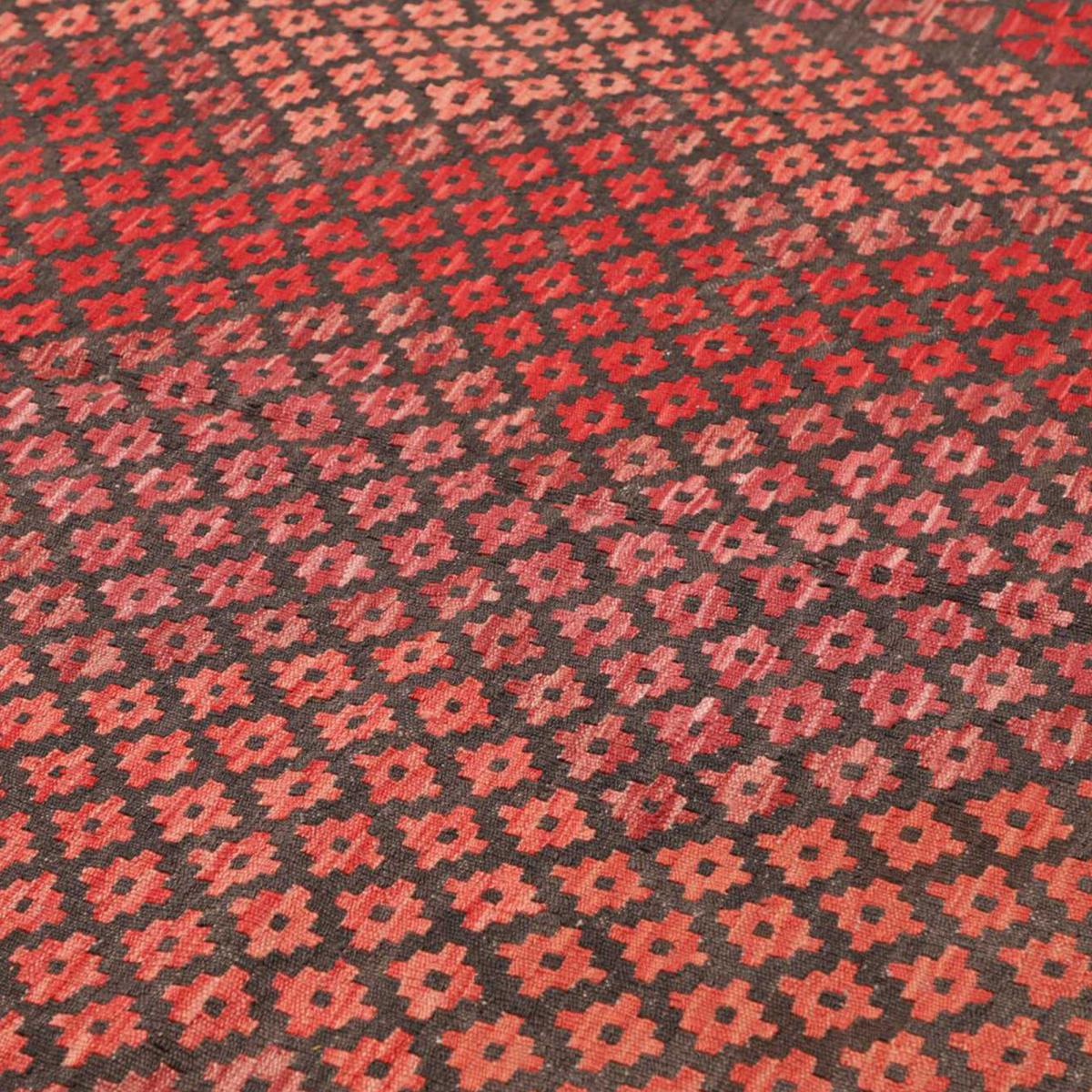 Tapis d'orient, motif géométrique authentique, laine naturelle, KILIM 11 rouge, marron, rose, UN AMOUR DE TAPIS