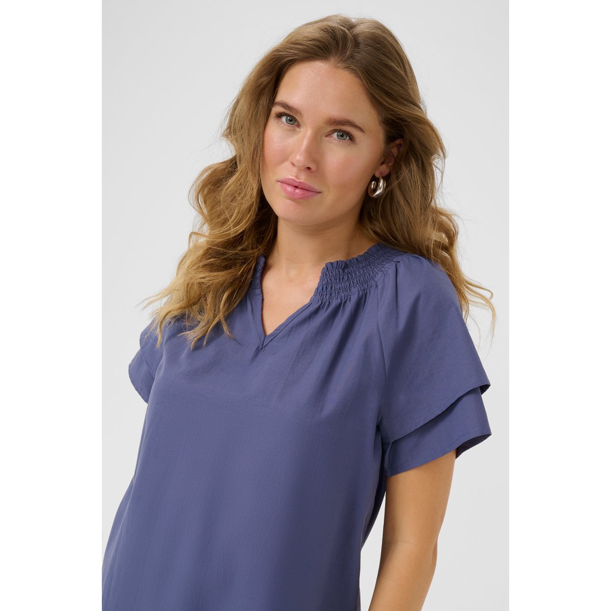 Blouse with short sleeve bleu blue indigo, KAFFE