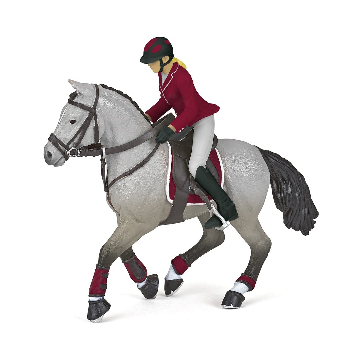Figurine Cheval de concours et sa cavalière gris, PAPO