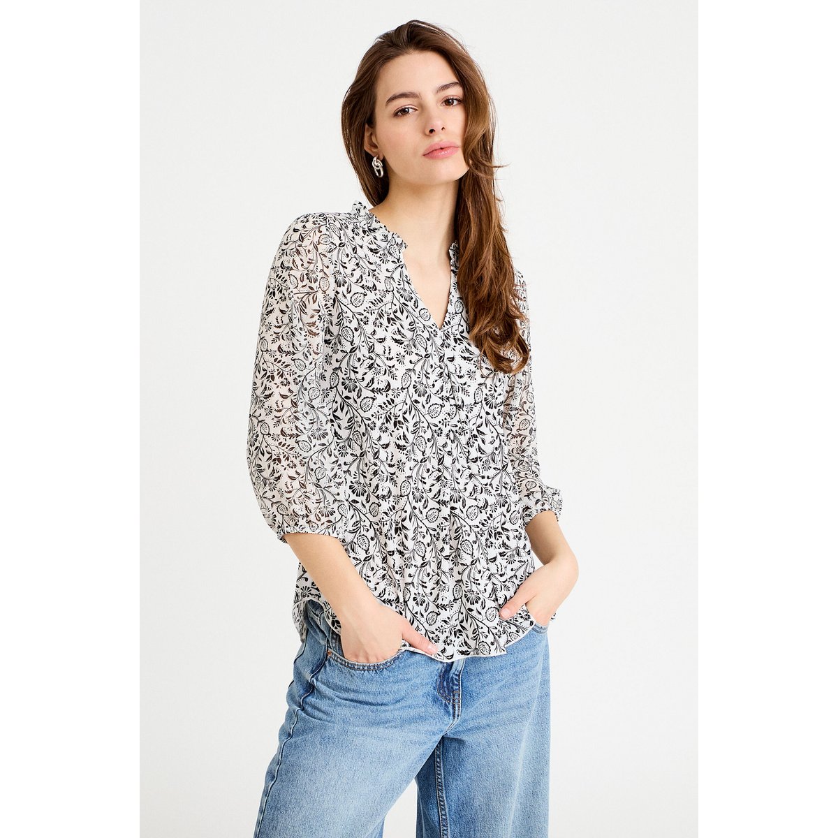 Blouse col v manches 3/4 blanc, CACHE CACHE