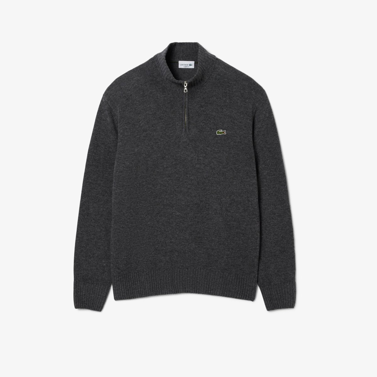 Pull zippé uni col montant laine gris-050, LACOSTE