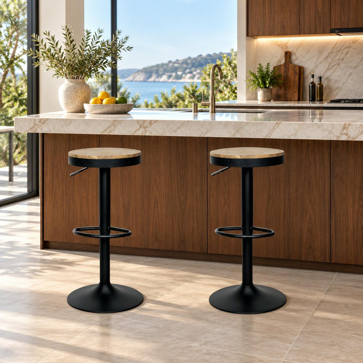 Tabouret de bar en métal réglable (lot de 2) LEEDS noir, PIER IMPORT