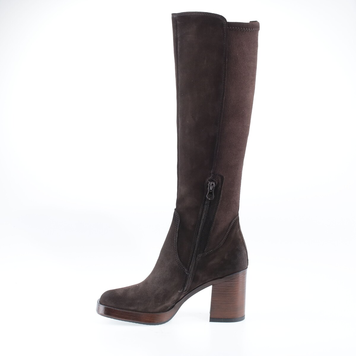 Botas de ante con tacón y puntera cuadrada marrón oscuro, MJUS