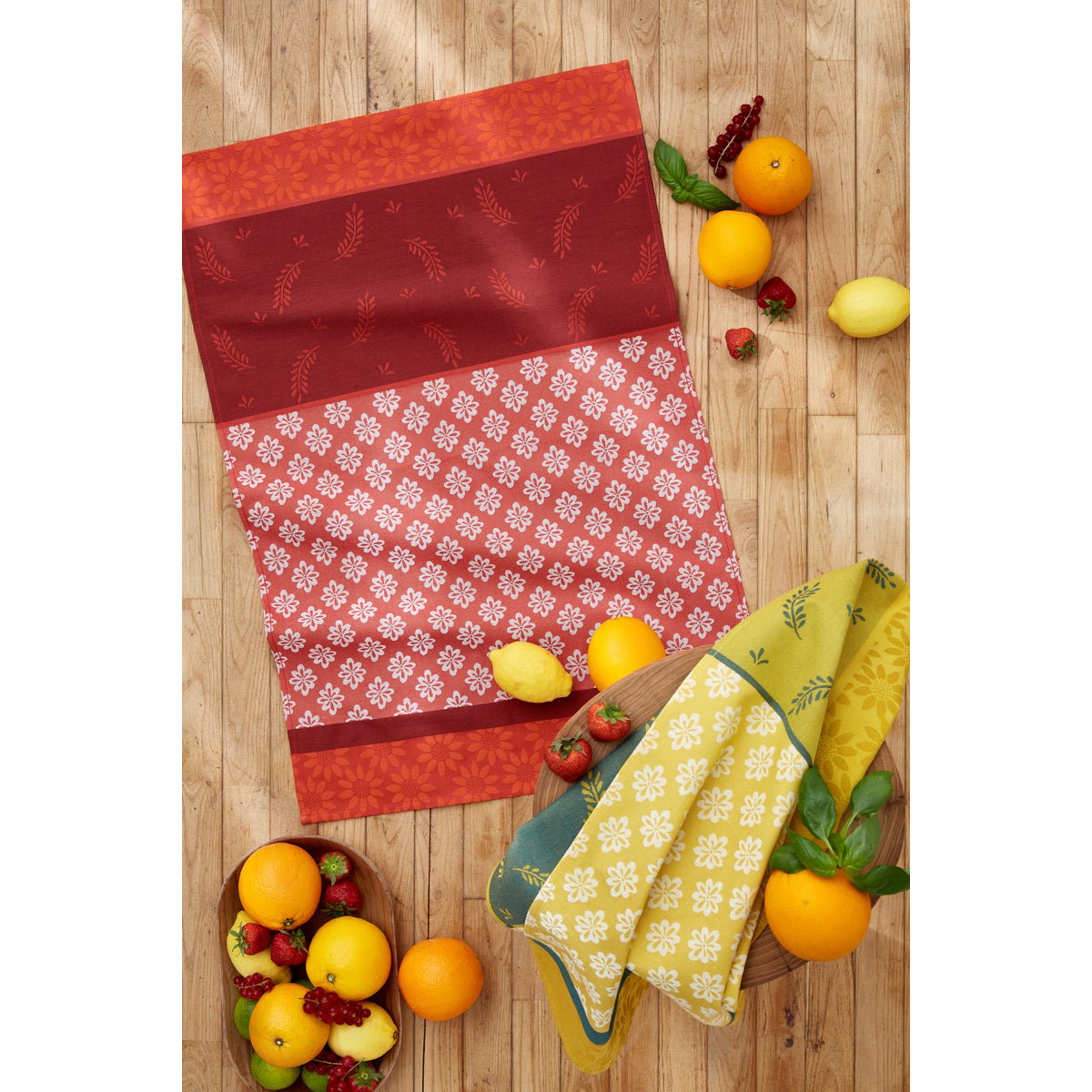 Torchon jacquard en coton BASTIDE rouge, COUCKE