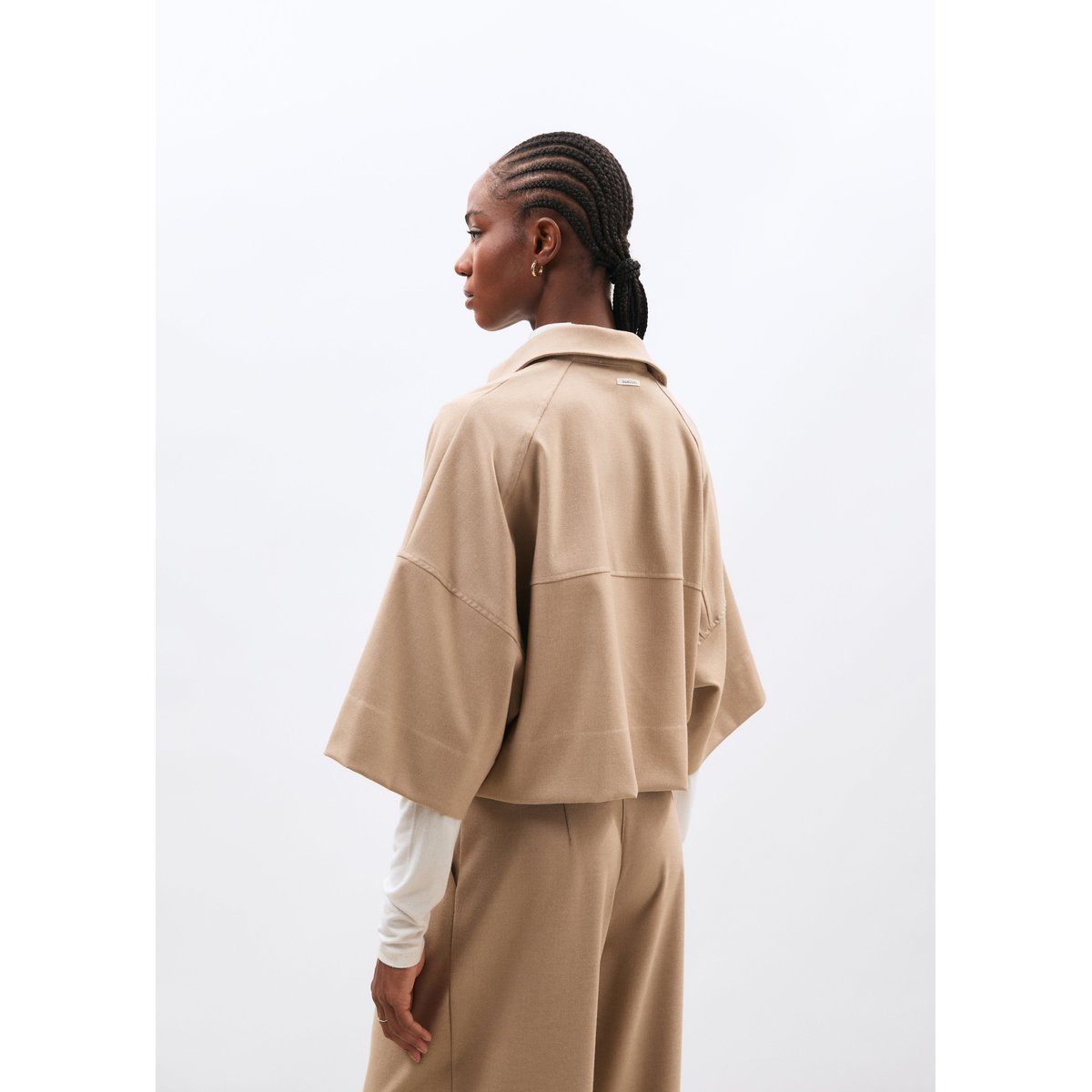 Chemise courte oversize en flanelle sable, HUMILITY