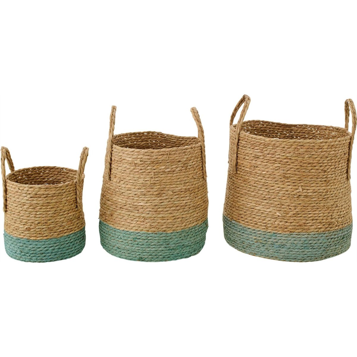 Set de 3 paniers en rotin tressé avec anses naturel et gris vert, RECOLLECTION