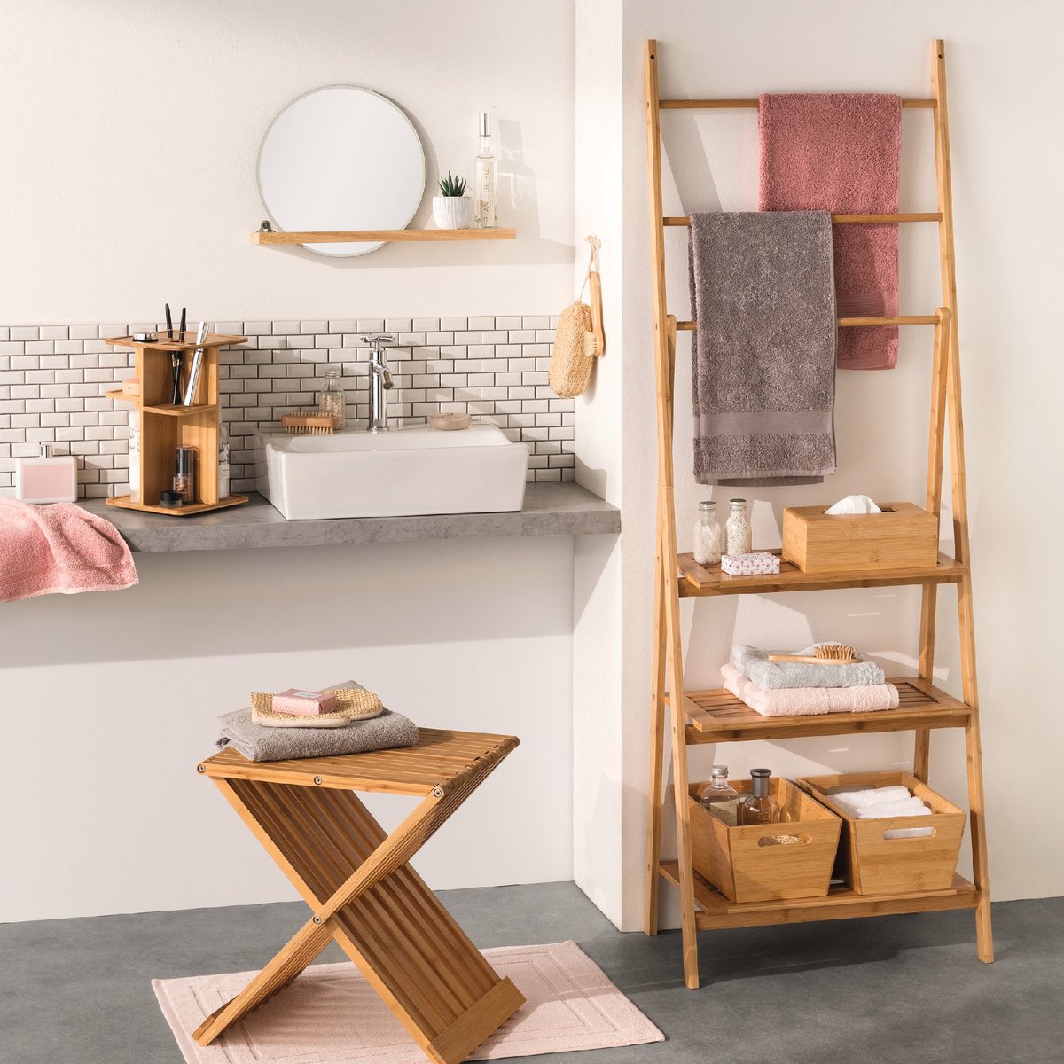 Étagère porte-serviettes 3 niveaux marron, 5FIVE SIMPLY SMART