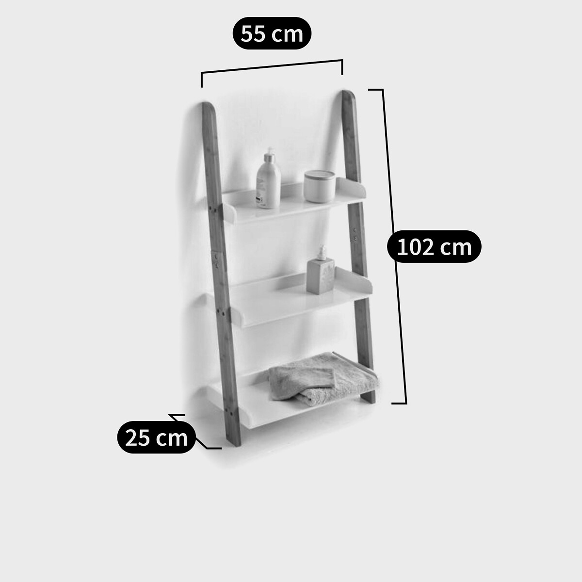 Echelle salle de bain, 3 étagères, LINDUS blanc, SO'HOME