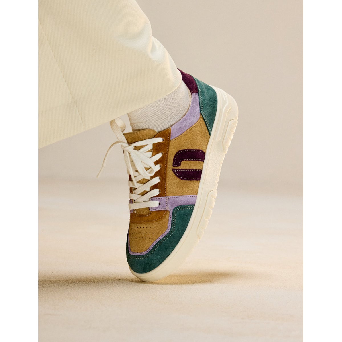 Baskets basses NORA vert lilas beige, ODAJE