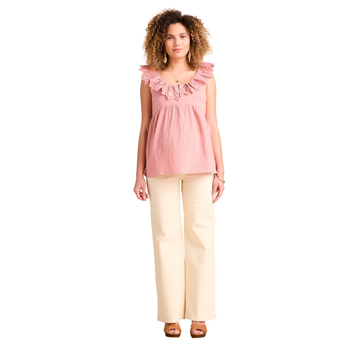Blouse grossesse en gaze coton col broderie anglaise terracotta, ENVIE DE FRAISE