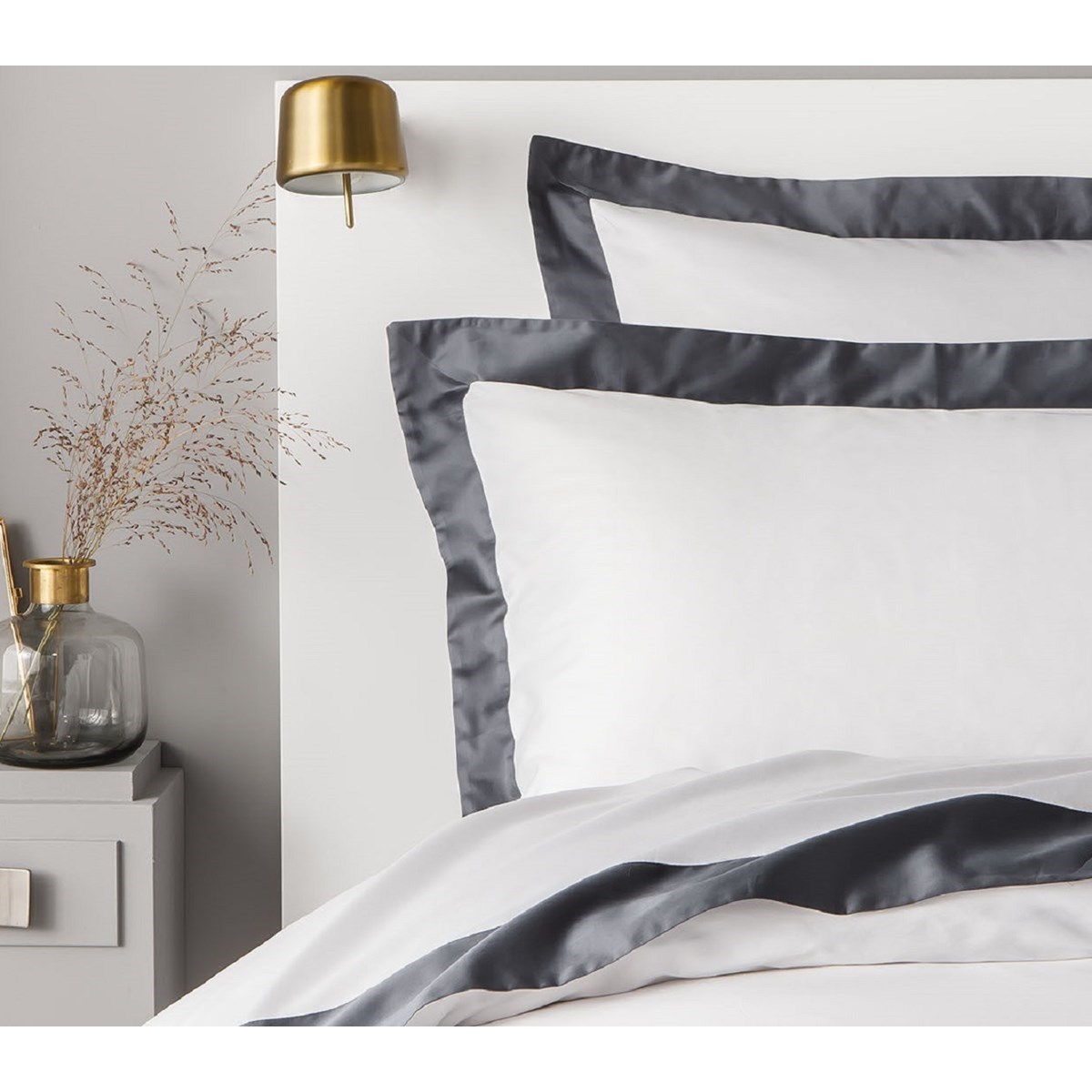 Drap plat satin de coton égyptien CELESTE gris foncé, MPC MAISON