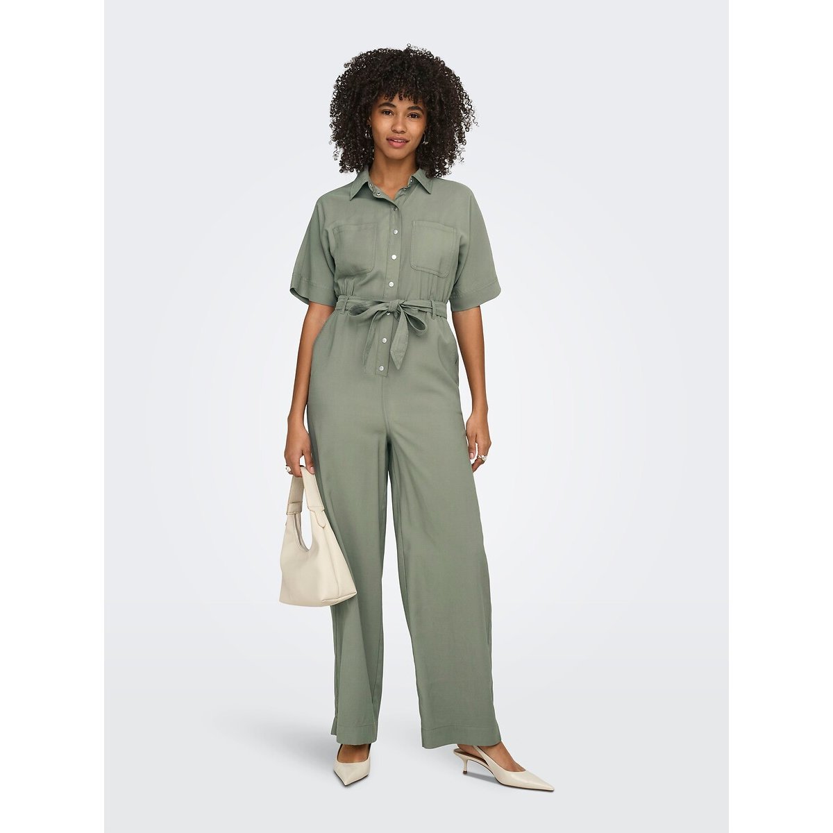 Short Sleeve Belted Jumpsuit khaki green, ONLY