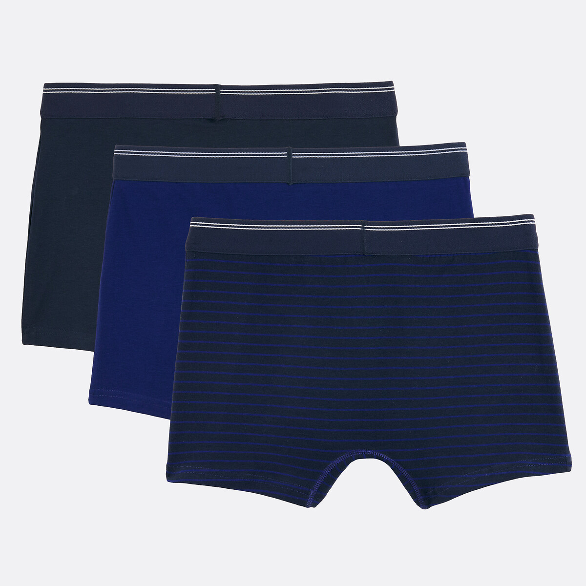 Lot de 3 Boxers en coton rayé + bleu marine, LA REDOUTE COLLECTIONS