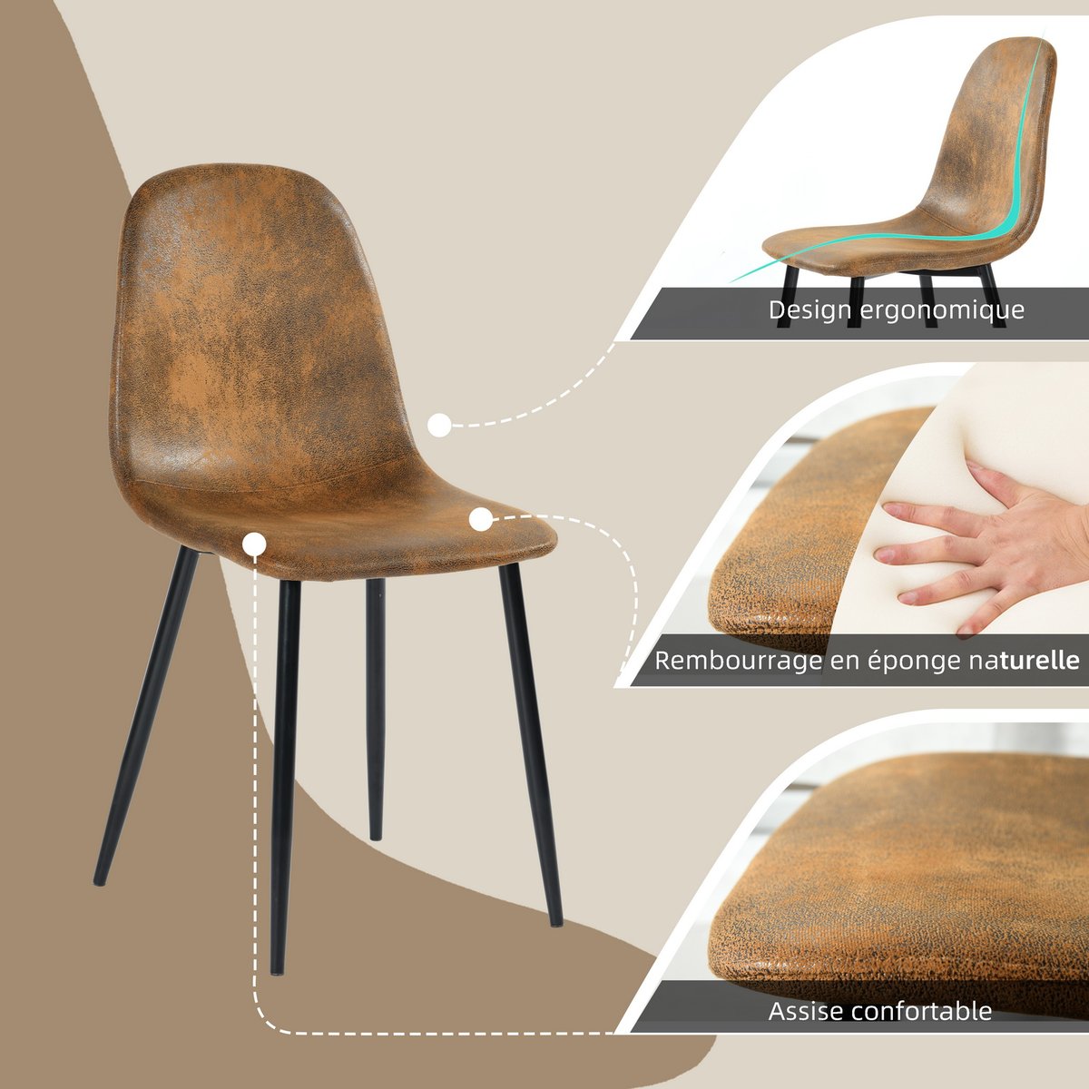 Ensemble table à manger ronde avec 4 chaises, CLIFTWHITESET white brown, MEUBLES COSY