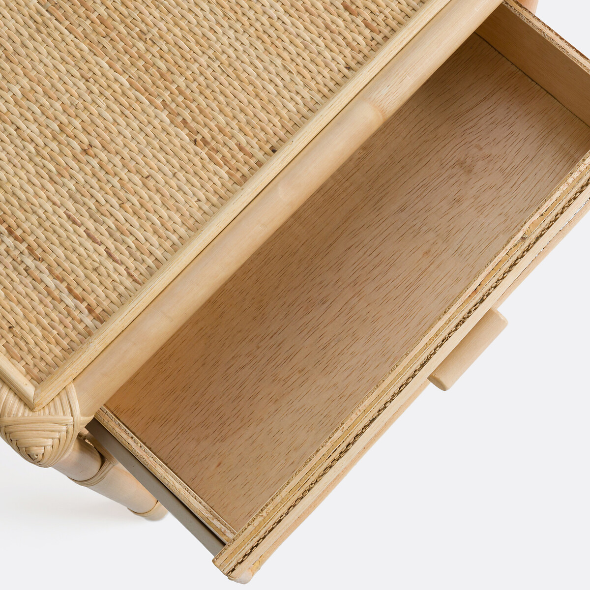 Mesita de noche con 1 cajón + 1 estante de ratán Kiara natural, LA REDOUTE INTERIEURS