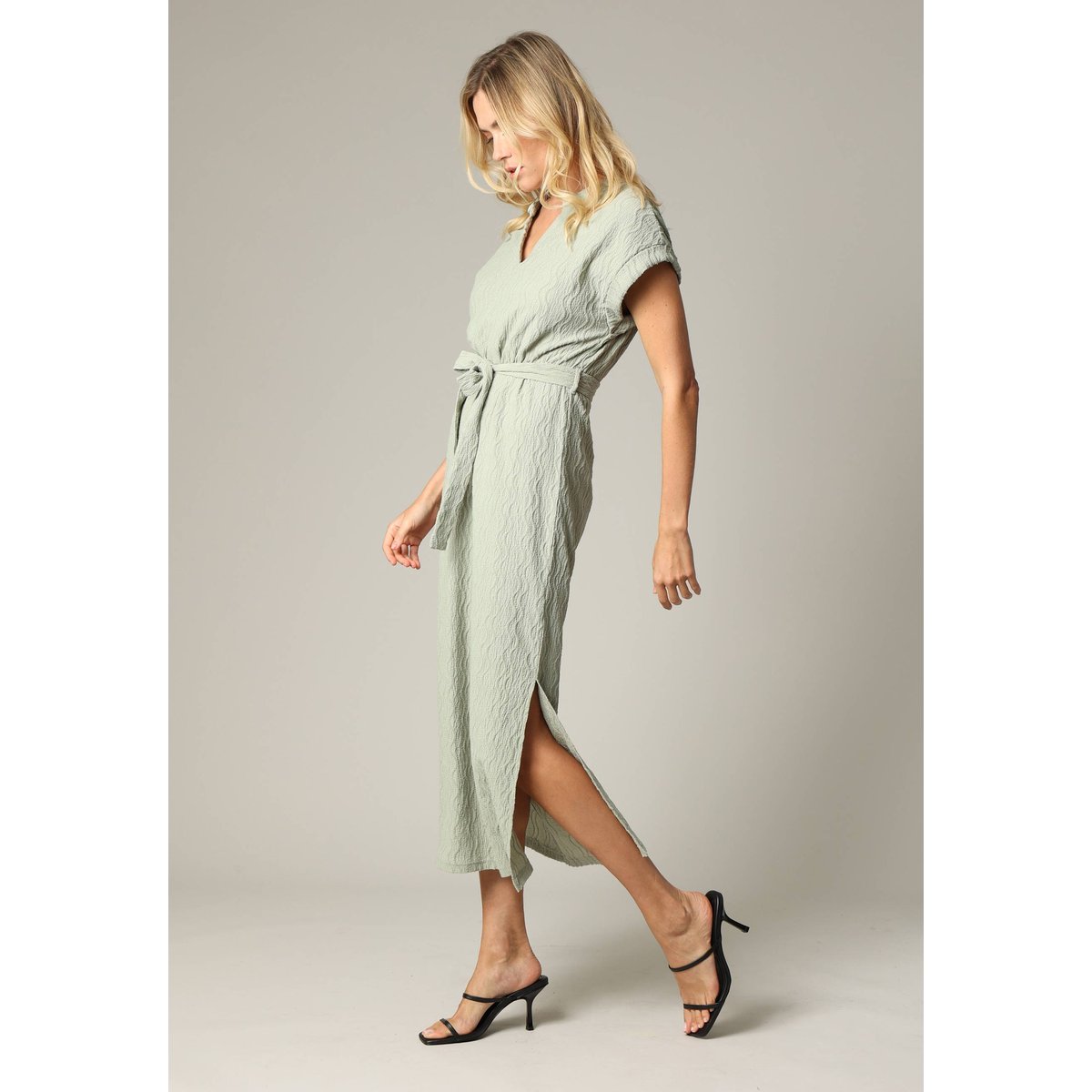 Robe longue texturée, en maille jacquard ILANGA tilleul, DEELUXE