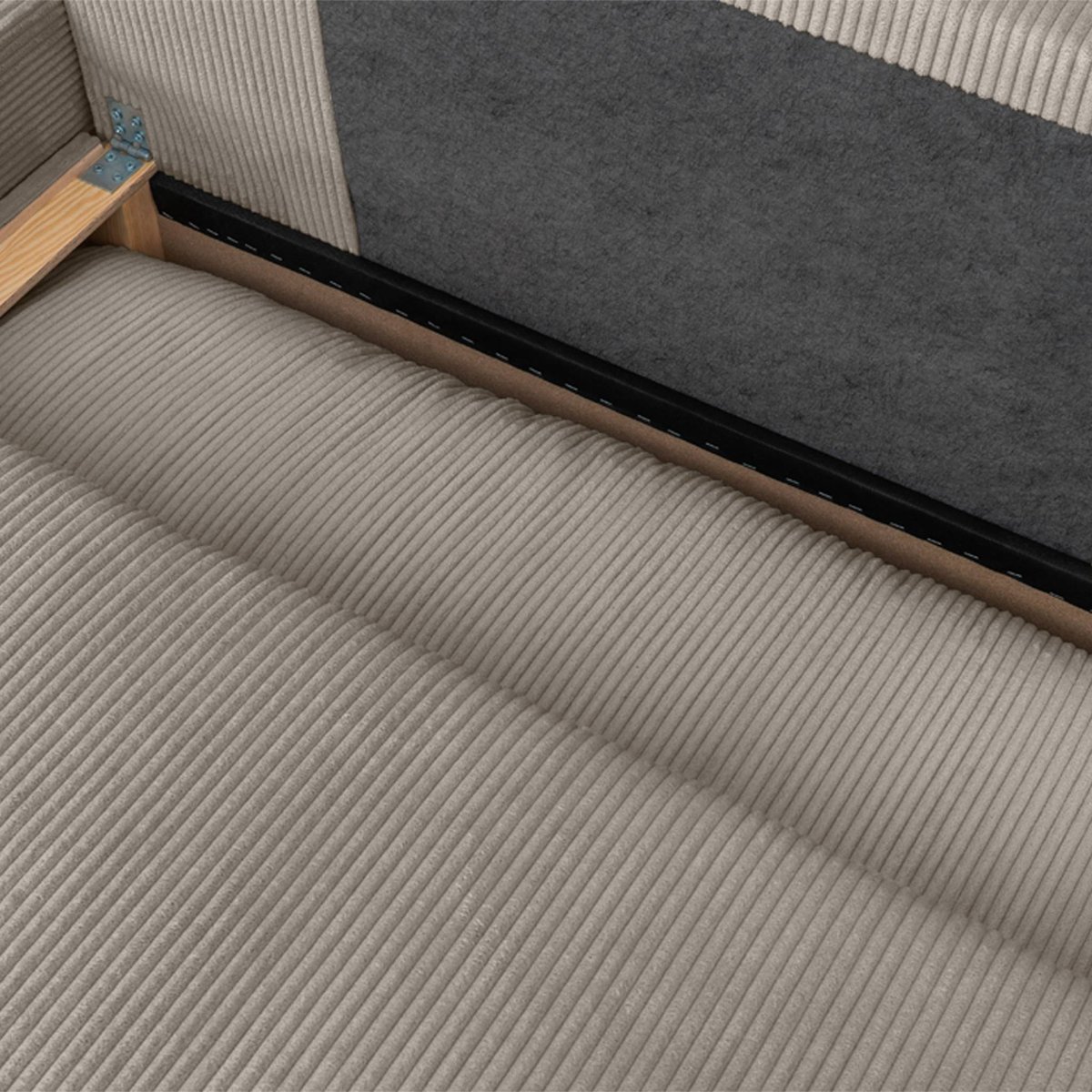 Banquette canapé d'angle gauche convertible 3 places velours côtelé avec coffre NELSON taupe, SWEEEK