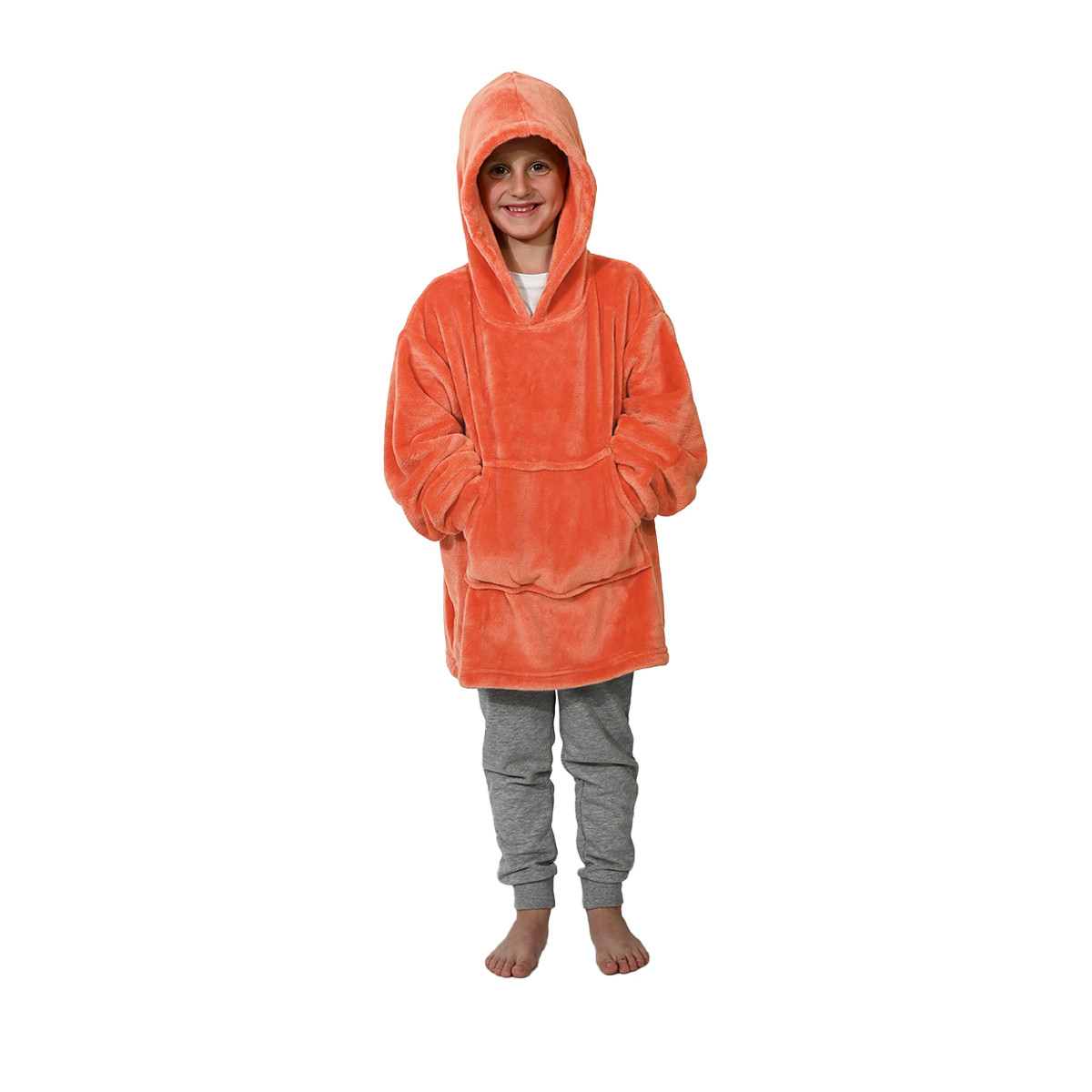 Poncho polaire enfant à capuche doux & chaud GINGER corail, SENSEI MAISON