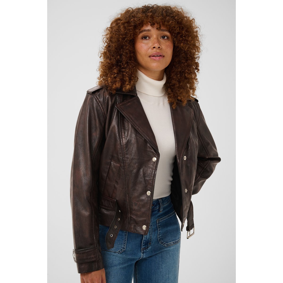 Veste en cuir noir rusty black, KAFFE